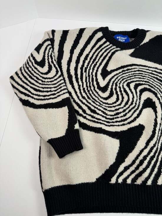 Elfric Eden Hypnotic Swirl Knit Sweater Black Cream Size M - Picture 5 of 10